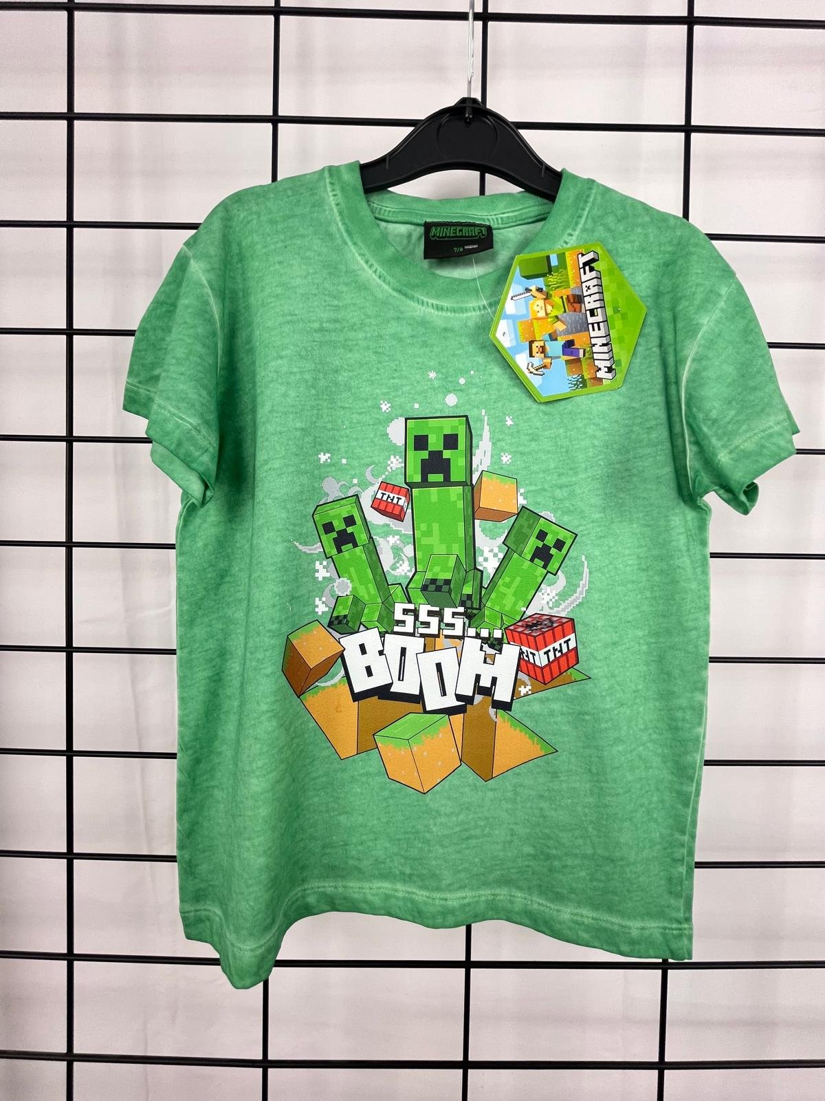 minecraft baskılı yeşil erkek çocuk tişörtu